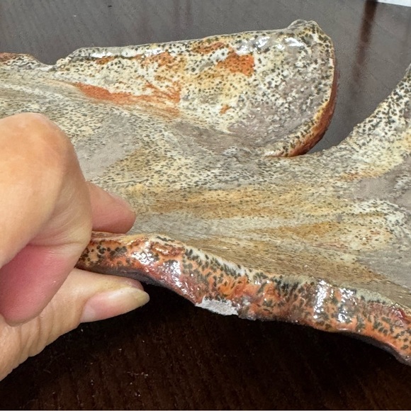 Abstract Art Brown Clay Decorative Serving Trinket Tray Plate local artisan made - Picture 12 of 12